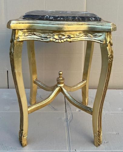 Casa Padrino Barock Beistelltisch Gold/Schwarz - Antik Stil Massivholz Tisch mit Marmorplatte - Antik Stil Möbel - Barock Möbel