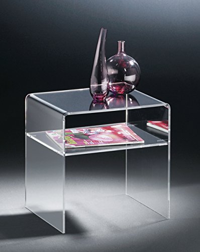 HOWE-Deko Hochwertiger Acryl-Glas Beistelltisch/Nachttisch/ Endtisch mit Ablagefach, klar, Höhe 35 Breite 40 Tiefe 33 cm, Acryl-Glas-Stärke 6 mm
